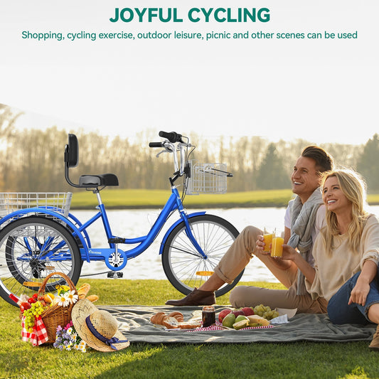 Tricycle adulte 26 pouces, 3 roues, 7 vitesses