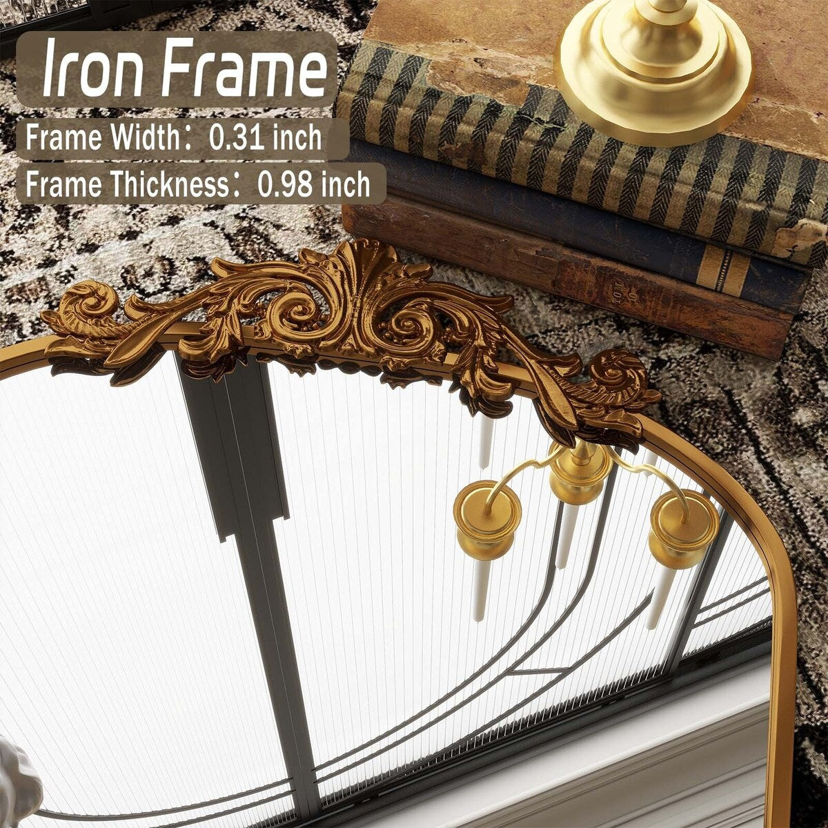 Miroir arqué pleine longueur avec motif floral baroque