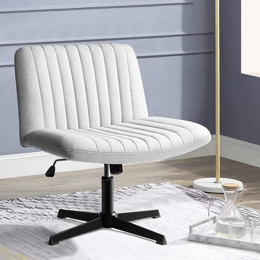 Chaise de bureau pivotante moderne BOSSIN Criss Cross Chair sans accoudoirs et sans roulettes, rembourrée en tissu.