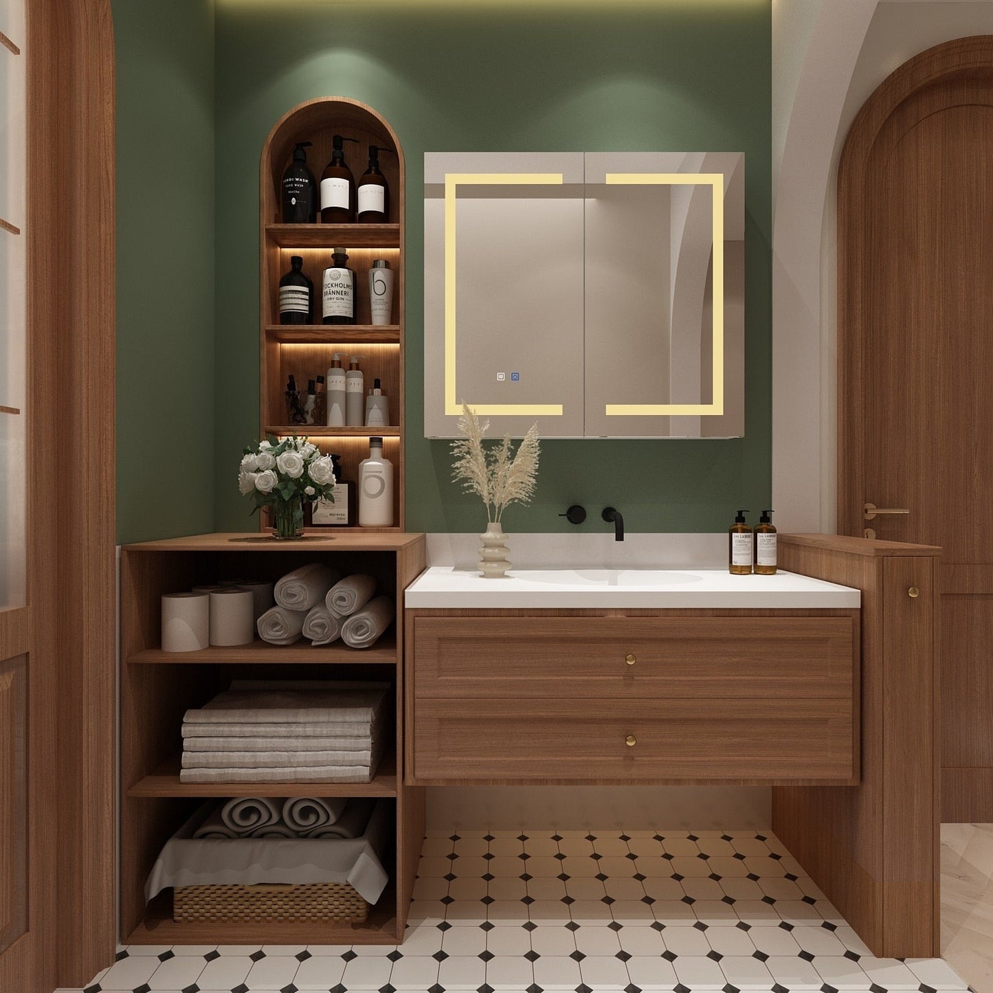 Armoire à pharmacie de salle de bain avec miroir LED antibuée 6 000 K, armoire murale blanche