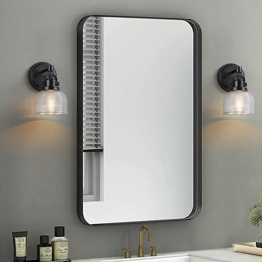 Applique murale noire pour salle de bain avec abat-jour en verre prismatique transparent