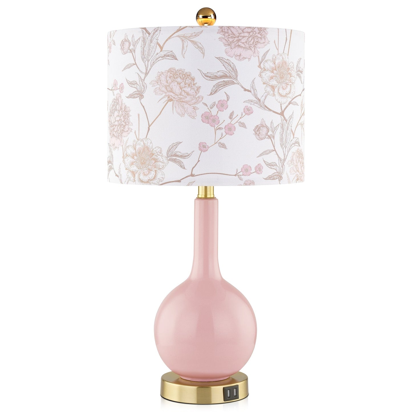 Lampe de table en céramique rose avec interrupteur tactile à intensité variable à 3 positions et deux ports de chargement USB - 12'' x 12'' x 24'' (L x l x H)