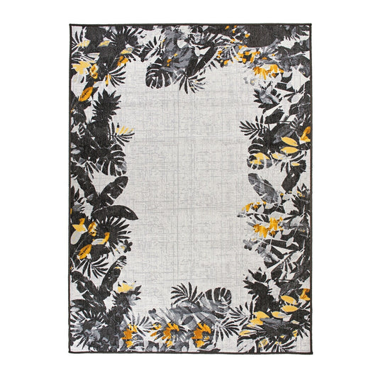 Tapis d'intérieur/extérieur à bordure florale contemporaine