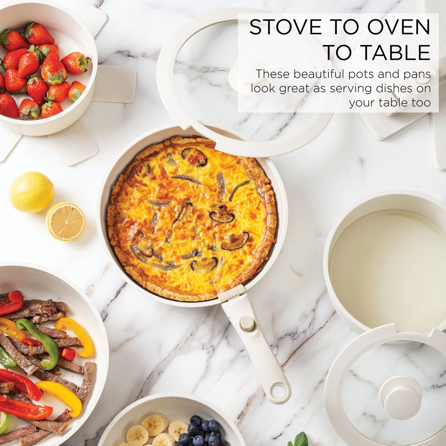 Batterie de cuisine Country Kitchen pour camping-car - 13 pièces de casseroles et poêles en aluminium avec poignée amovible, compatible four