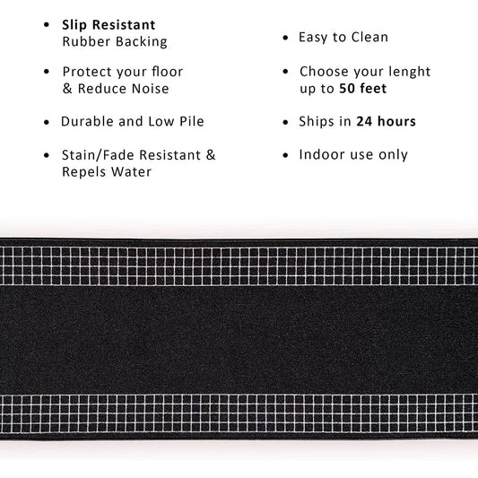 Tapis de couloir contemporain antidérapant à bordure à carreaux, 66 cm de large