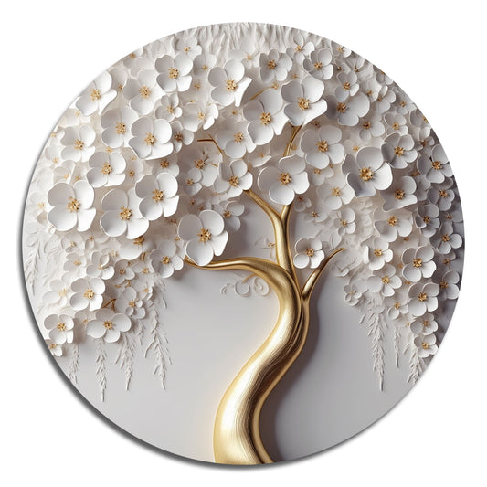 Designart Arbre Orchidée Blanche Jardin de Branches VIII Arbre Floral Métal Impression Art Mural Ronde sur Métal