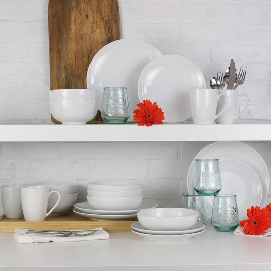 Service de table essentiel en porcelaine blanche Euro Ceramica 16 ou 32 pièces