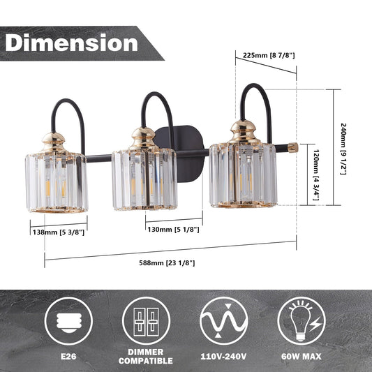 Appliques murales ExBrite modernes en or rose, à 1/2/3/4/5 lumières, avec variateur en cristal, pour salle de bain