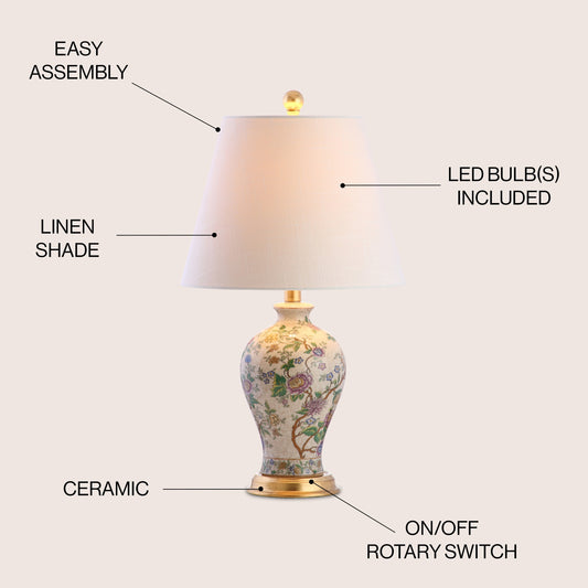 Lampe de table LED florale Grace 24, multicolore/laiton, par JONATHAN Y