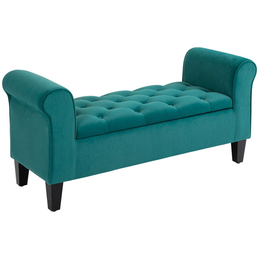 Banc ottoman de rangement capitonné HOMCOM, banc de lit rembourré avec accoudoirs roulés pour chambre, salon ou couloir