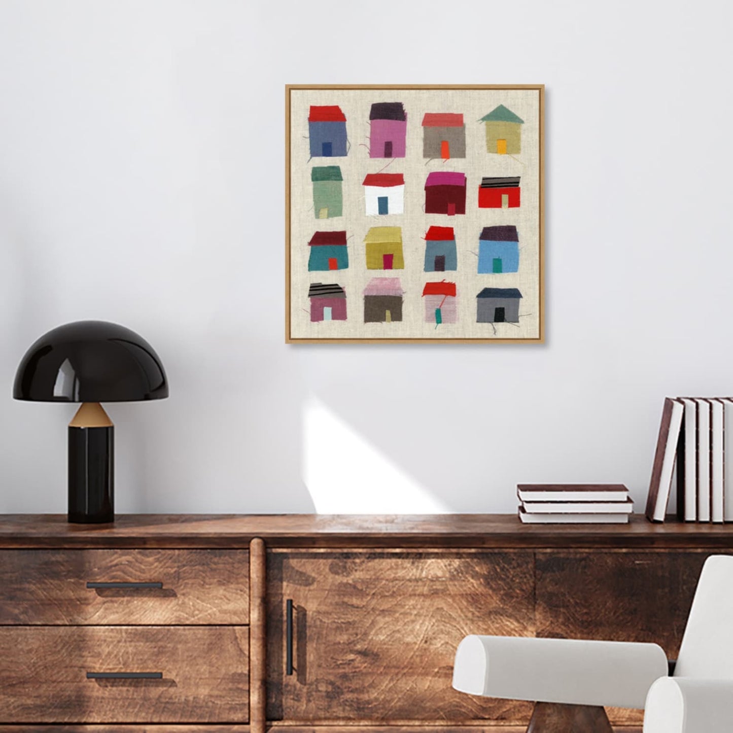 Maisons par Jenny Frean, reproduction d'art sur toile encadrée - Sylvie Maple