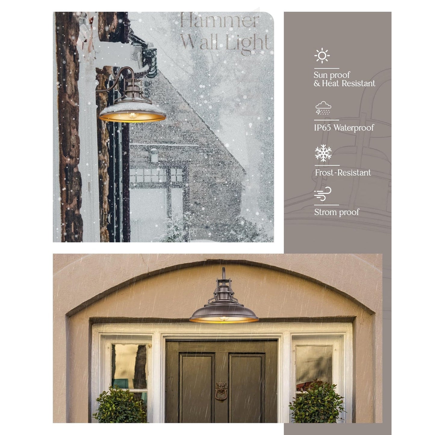 Appliques murales d'intérieur/extérieur, appliques murales à col de cygne style ferme vintage, finition bronze huilé