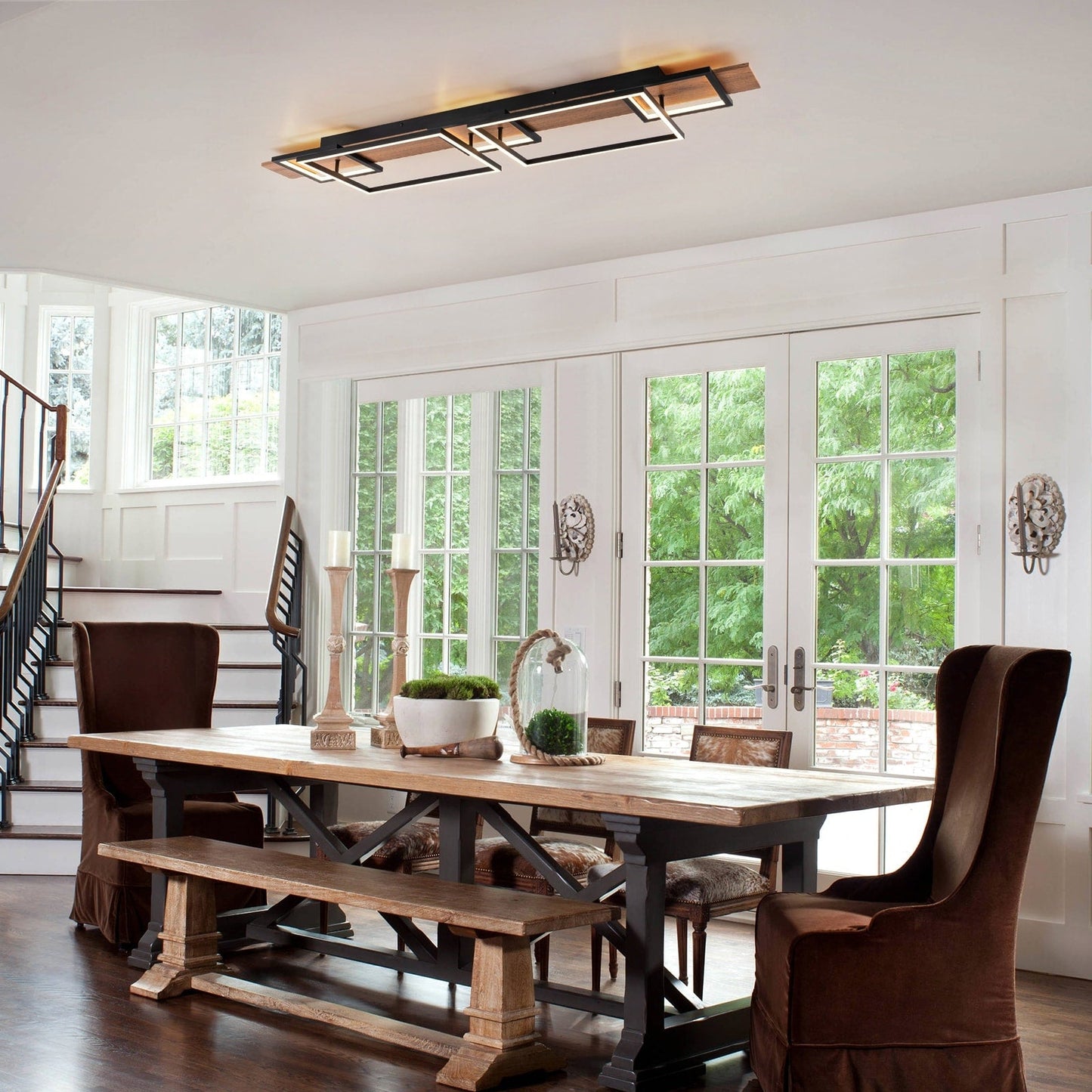 Plafonnier semi-encastré rectangulaire à LED intégrée, en bois, pour couloir ou hall d'entrée