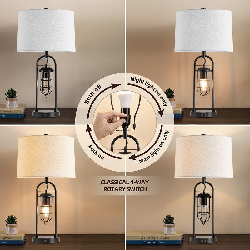 Lampe de table KAWOTI 66 cm (26 pouces) en bronze foncé avec ports USB, veilleuse