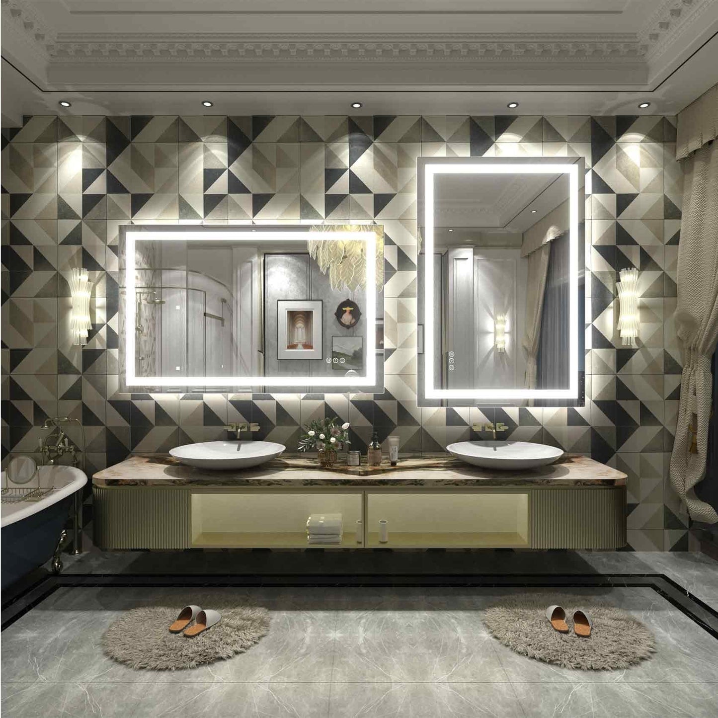 Miroir de salle de bain LED KIOTEE ultra-lumineux anti-buée avec rétroéclairage et éclairage frontal - Garantie 3 ans