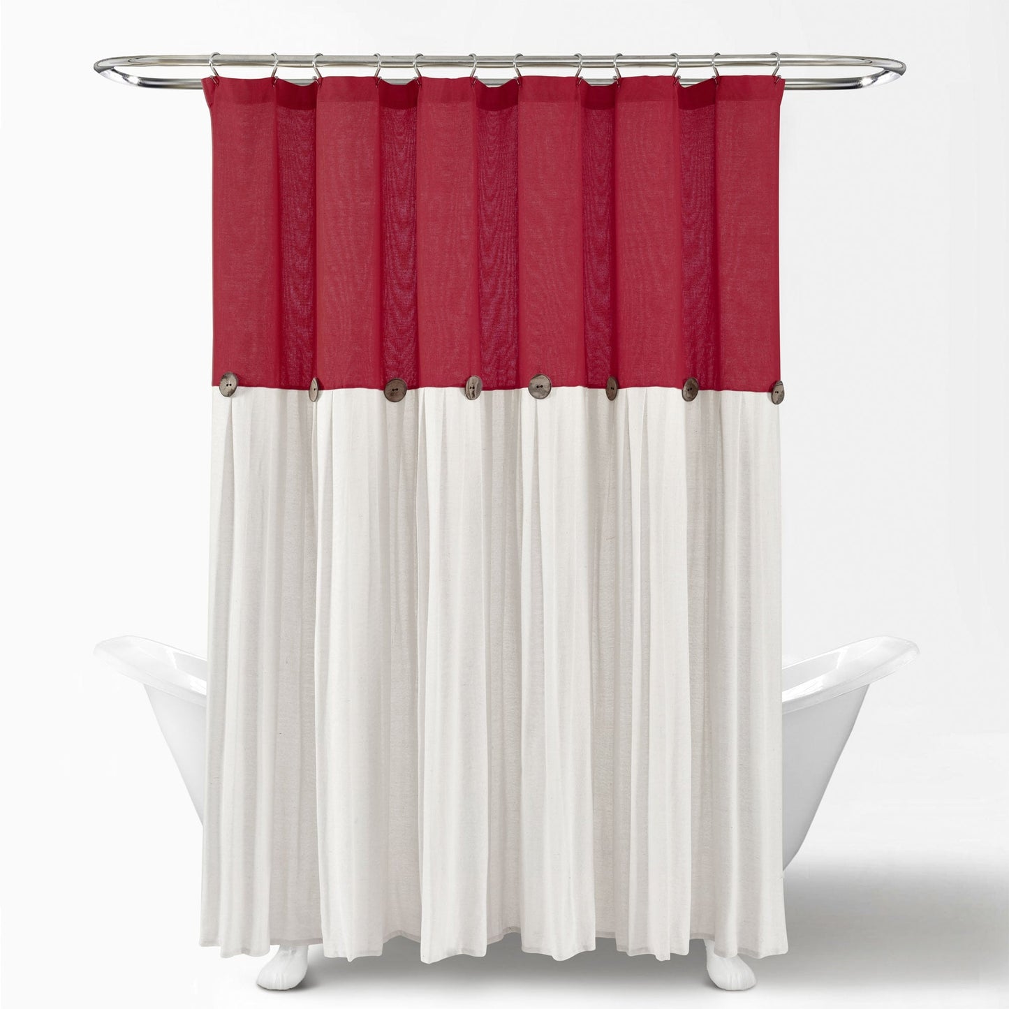 Rideau de douche à boutons en lin bicolore Lush Decor