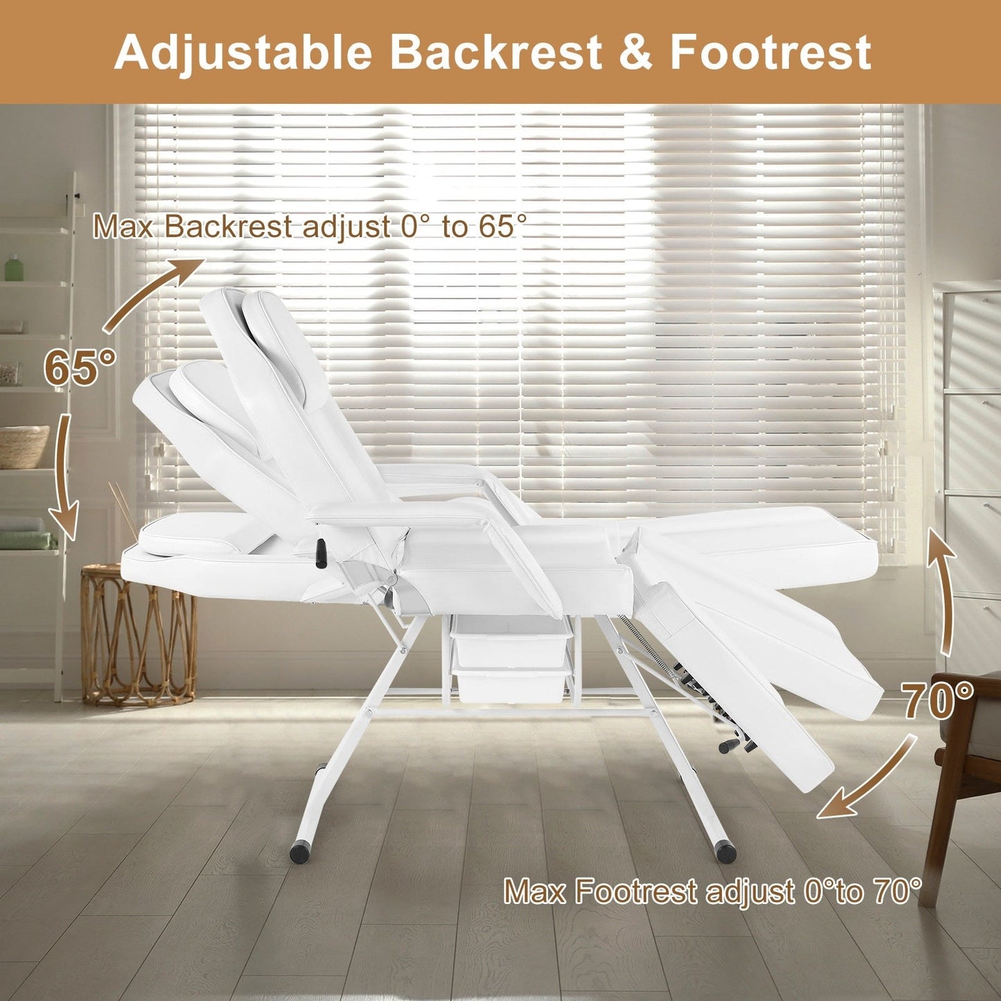 Chaise de massage, de tatouage, de spa, de soins du visage, de beauté, blanche