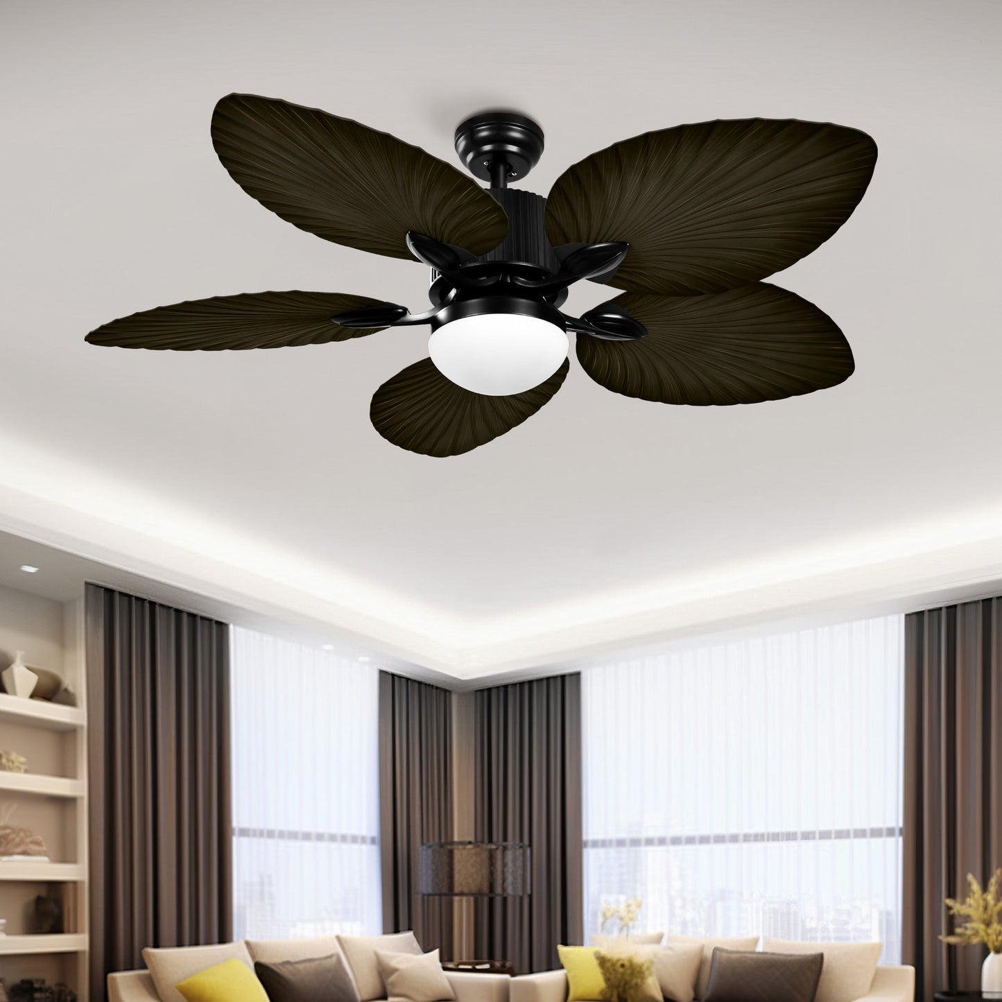 Ventilateur de plafond Moasis 52 Palm Leaf avec lumière de style tropical et télécommande
