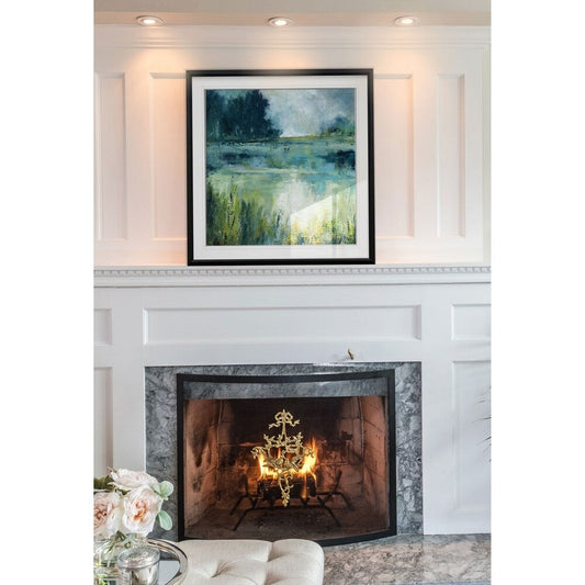 Reflets Edge - Impression encadrée sur mesure - bleu, blanc, gris, jaune, vert, argent, or