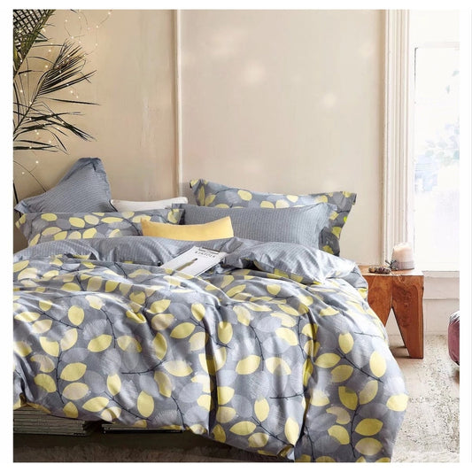 Ensemble de couette en coton à motif feuilles grises et jaunes Porch & Den Woodgrove