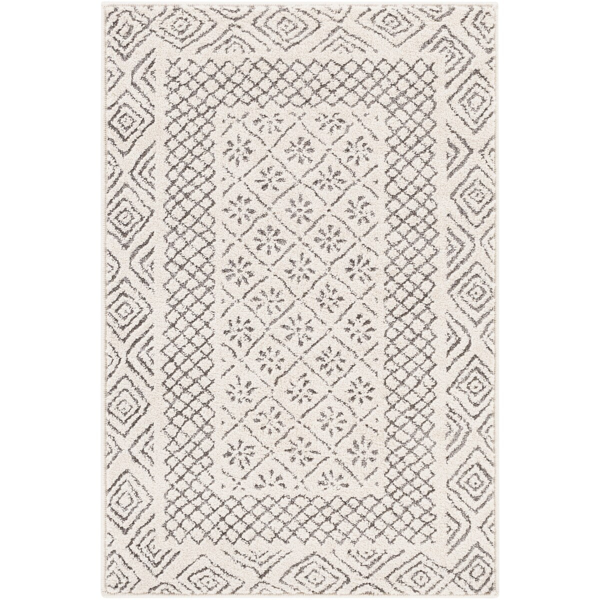 Tapis Livabliss Tiffany gris à bordure bohème