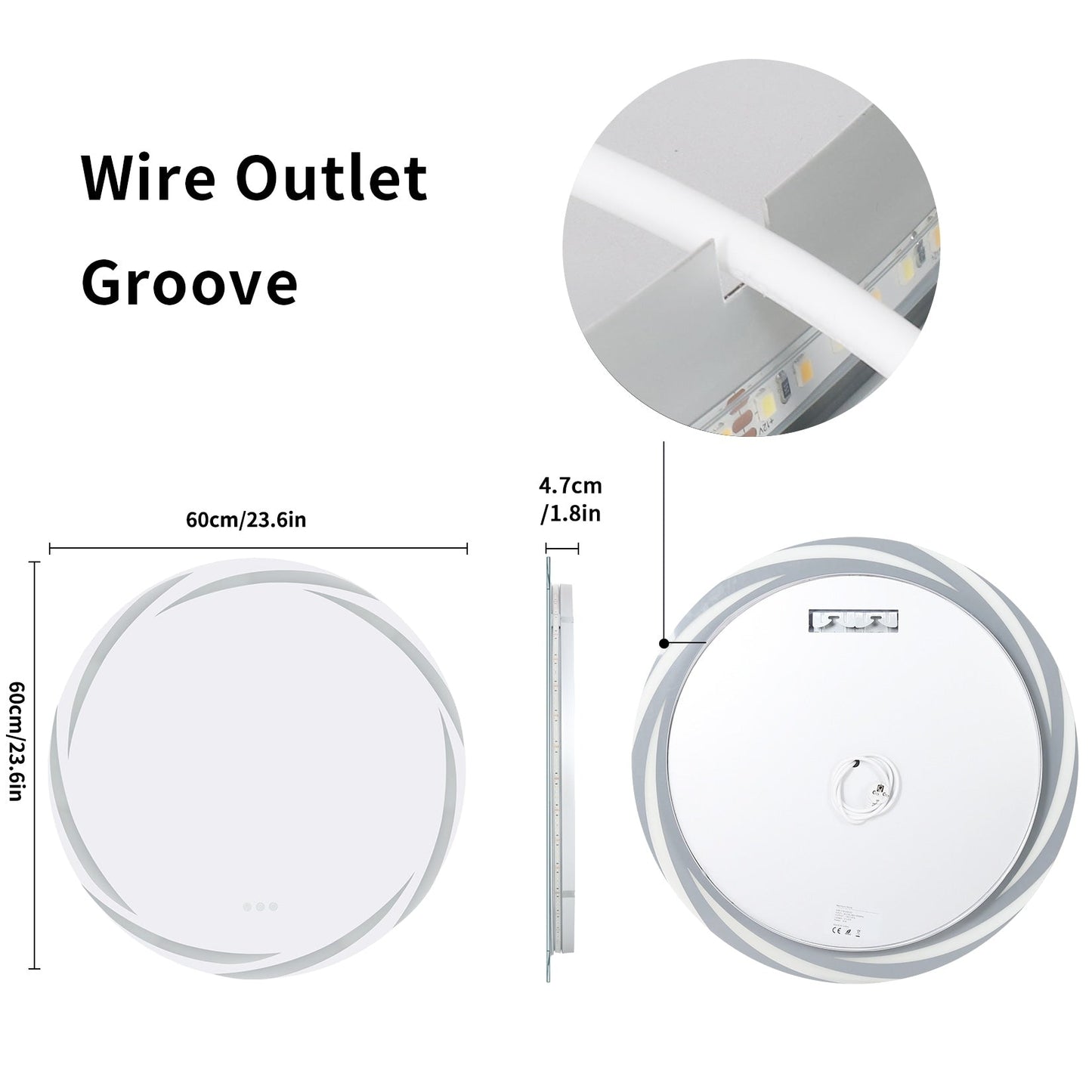 Miroir de salle de bain unique, grand et rétroéclairé à LED, sans scintillement