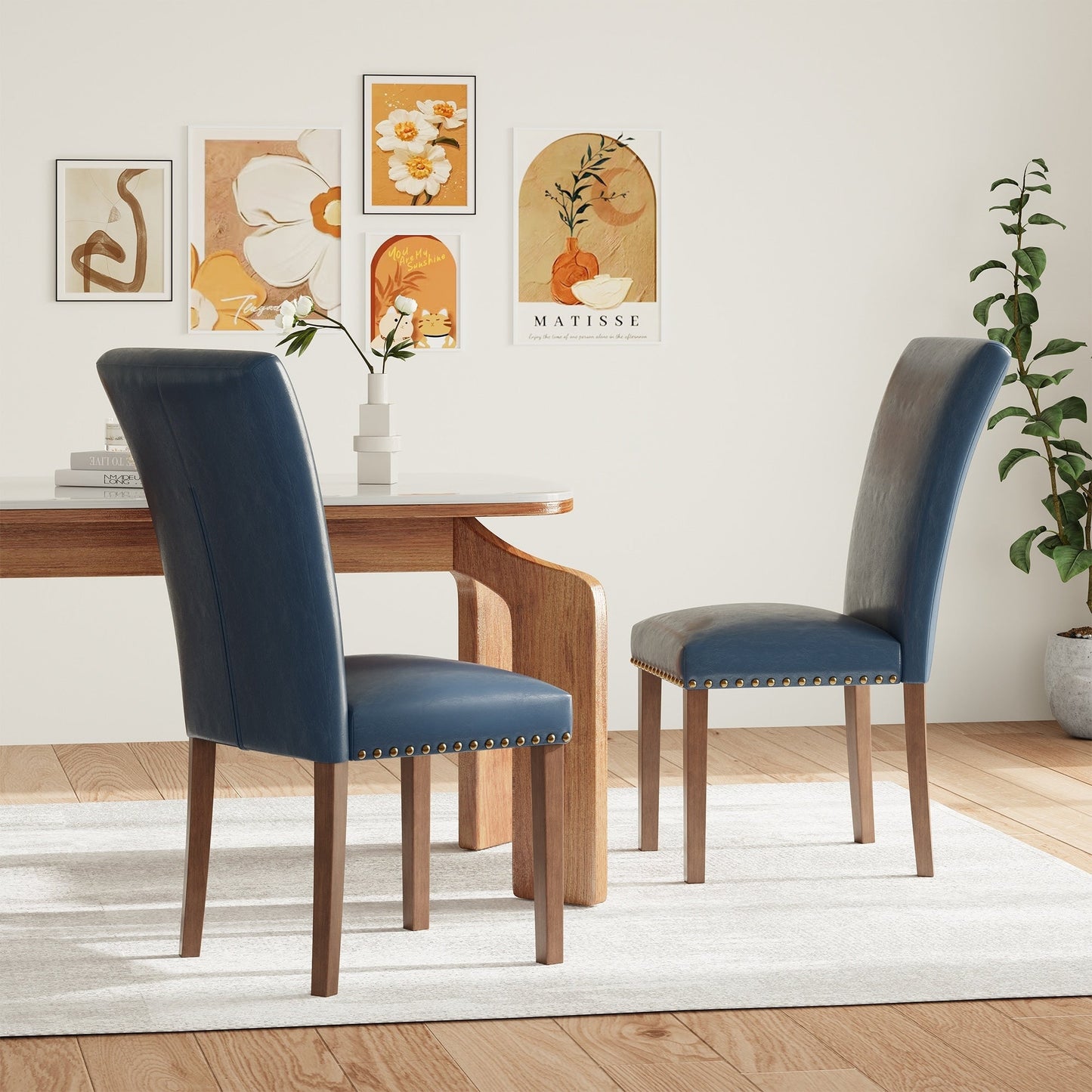 Lot de 2/4/6 chaises de salle à manger rembourrées Parsons, chaises d'appoint de cuisine en tissu avec garniture cloutée et pieds en bois