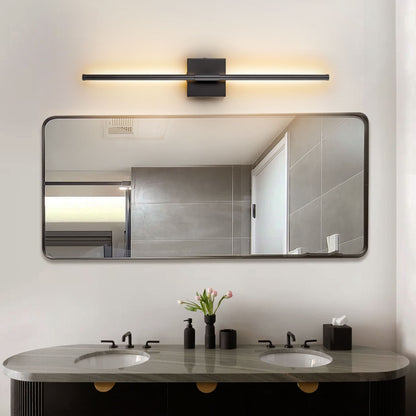 Applique murale LED linéaire moderne à 1 lumière, noire/dorée/nickel, à intensité variable, pour salle de bain.
