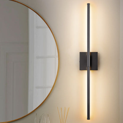 Applique murale LED linéaire moderne à 1 lumière, noire/dorée/nickel, à intensité variable, pour salle de bain.