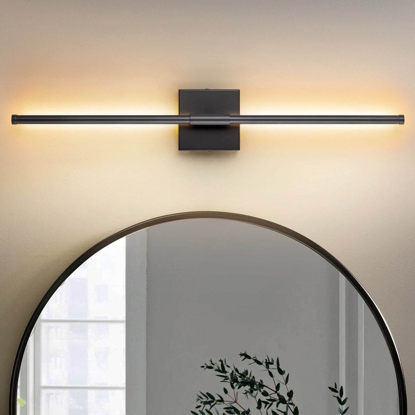Applique murale LED linéaire moderne à 1 lumière, noire/dorée/nickel, à intensité variable, pour salle de bain.