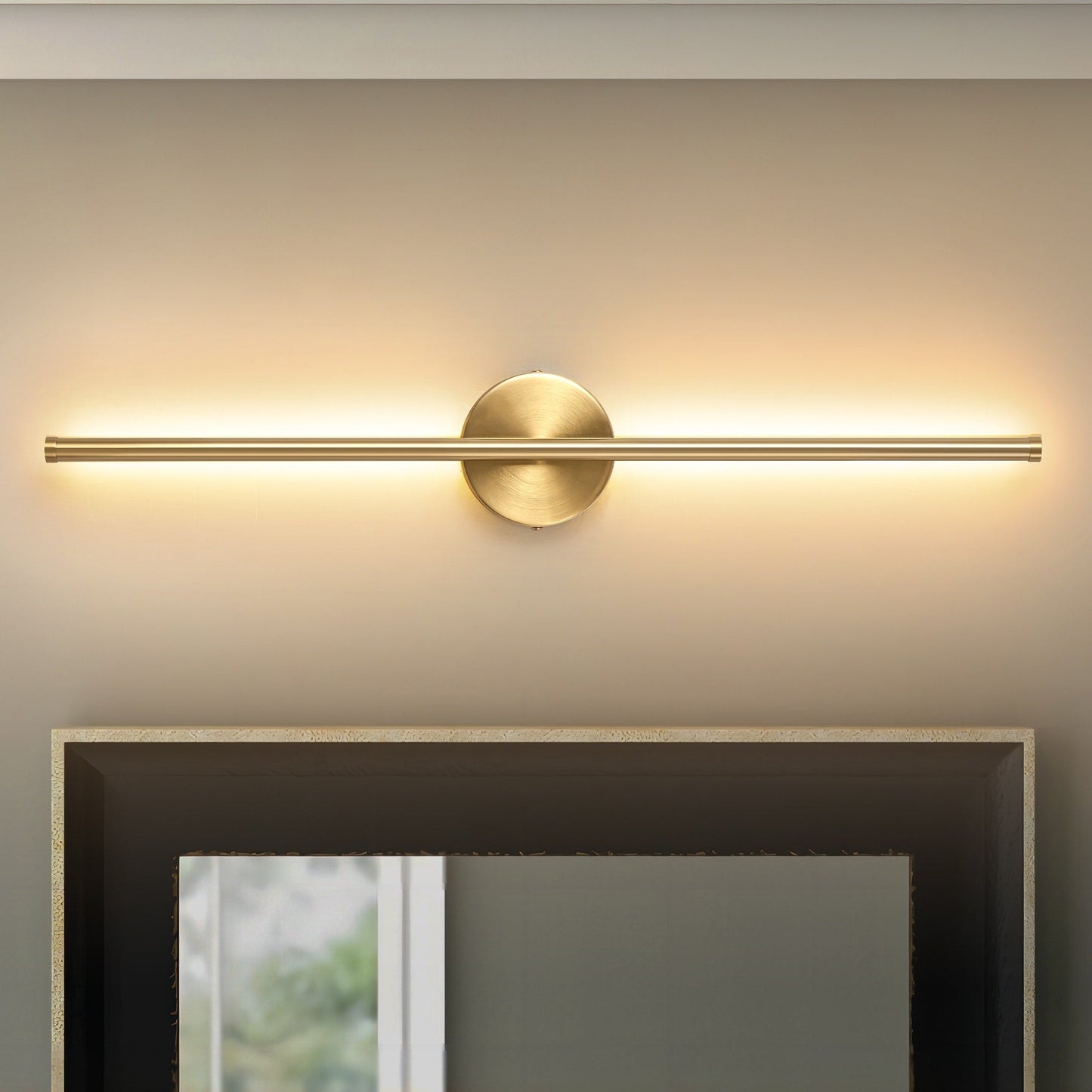 Applique murale LED linéaire moderne à 1 lumière, noire/dorée/nickel, à intensité variable, pour salle de bain.