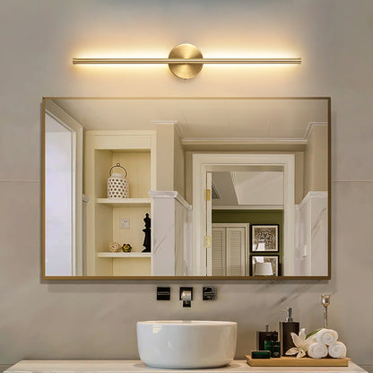 Applique murale LED linéaire moderne à 1 lumière, noire/dorée/nickel, à intensité variable, pour salle de bain.