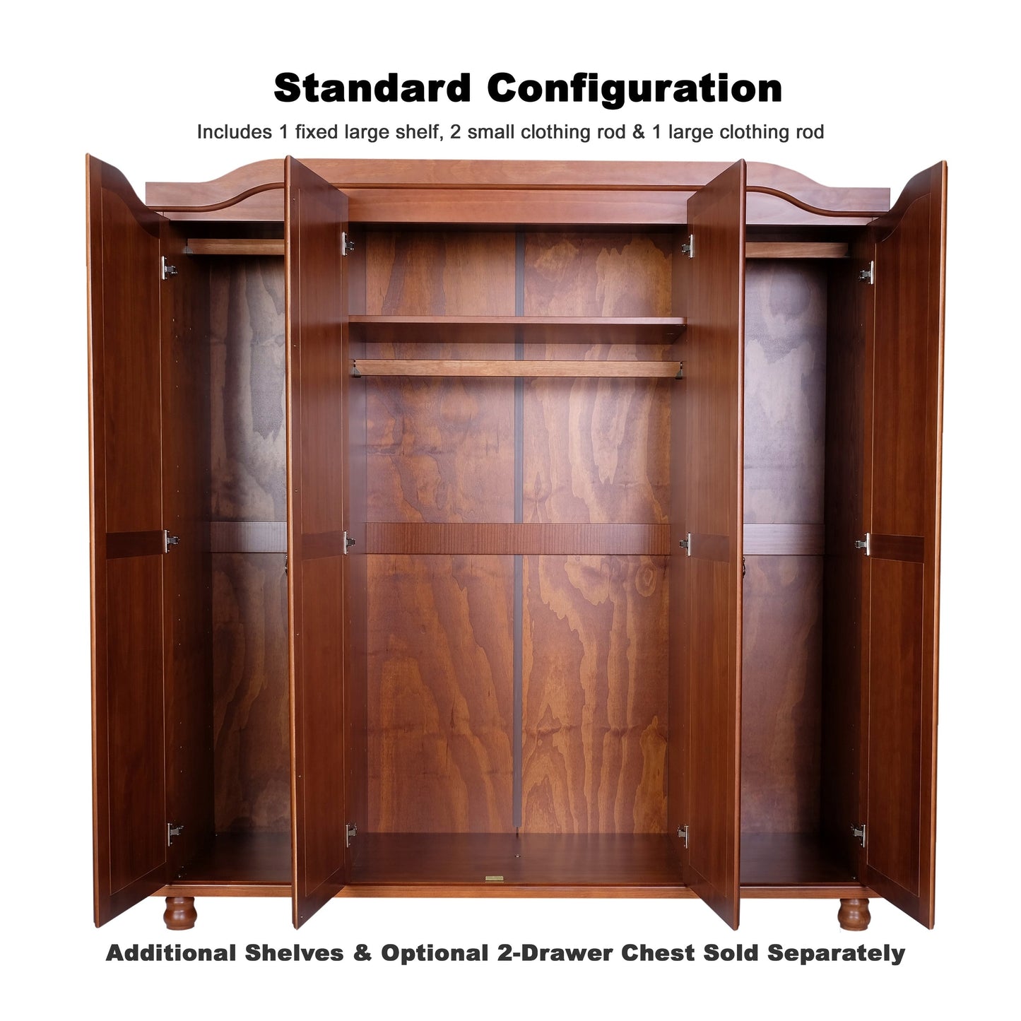 Armoire penderie 4 portes Kyle 100 % bois massif de Palace Imports avec portes en bois massif ou en miroir