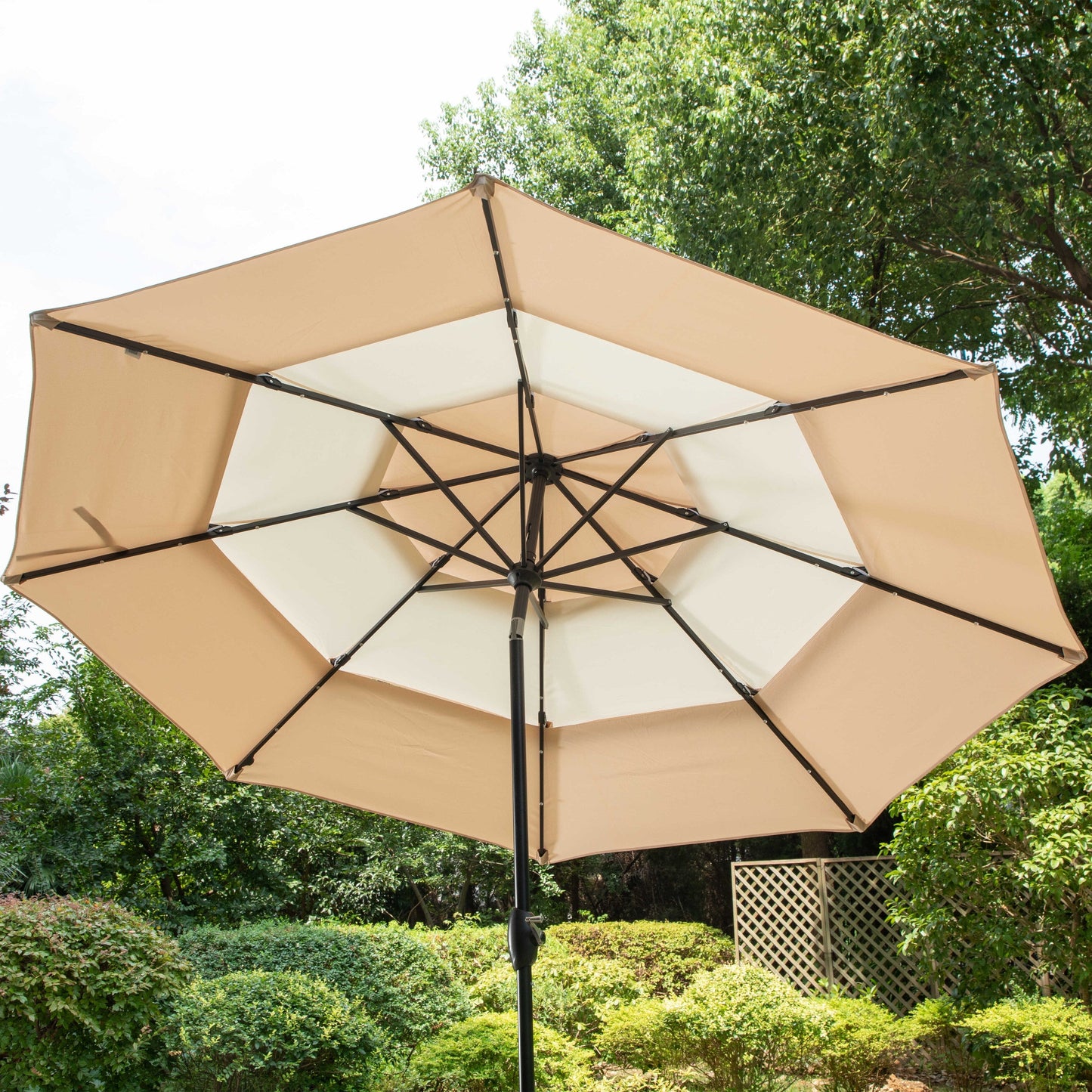 Parasol de terrasse inclinable à 3 niveaux de 10 pieds de MAISON ARTS, parasol d'extérieur à double ventilation avec lumières LED