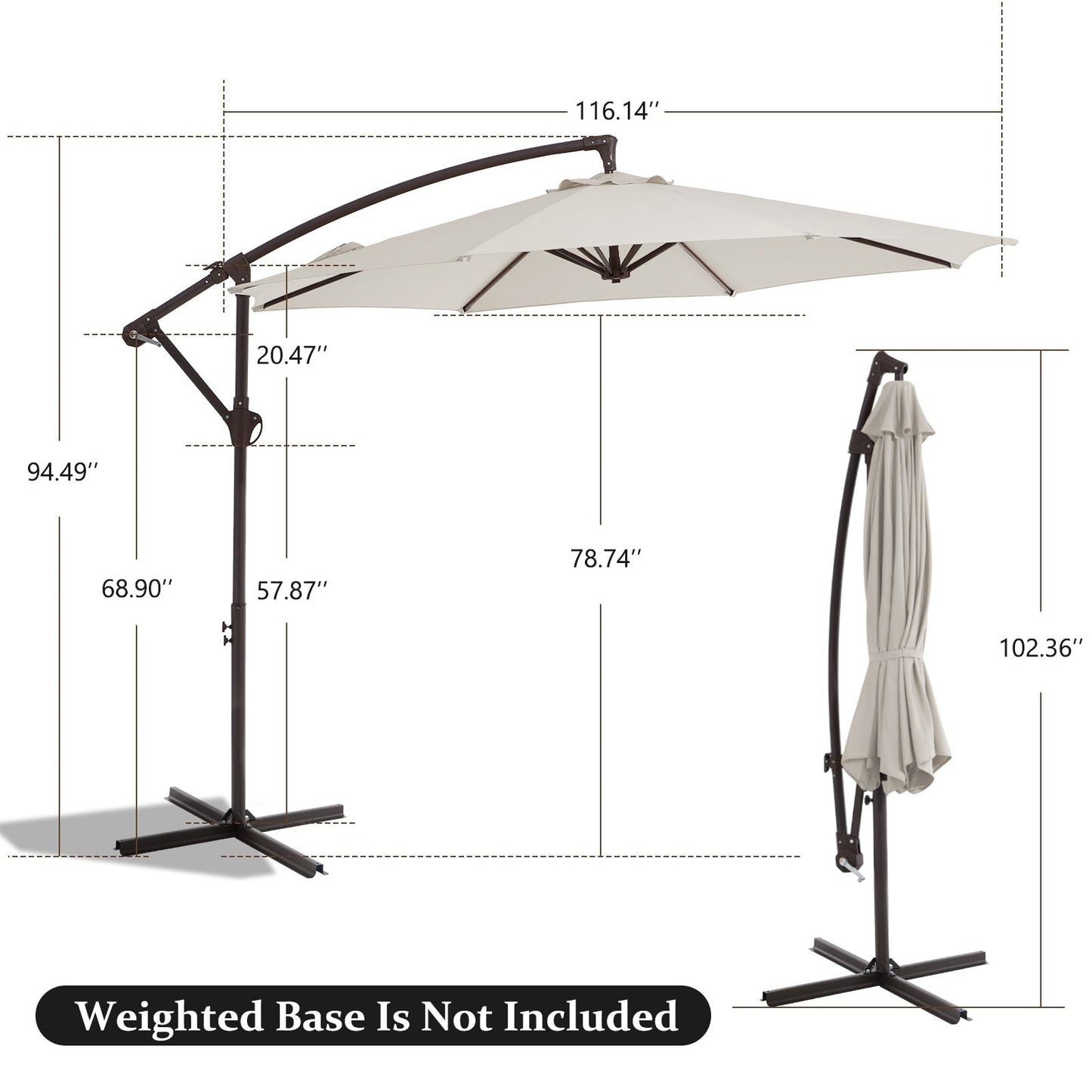 Parasol déporté suspendu à manivelle en acier de 3 m