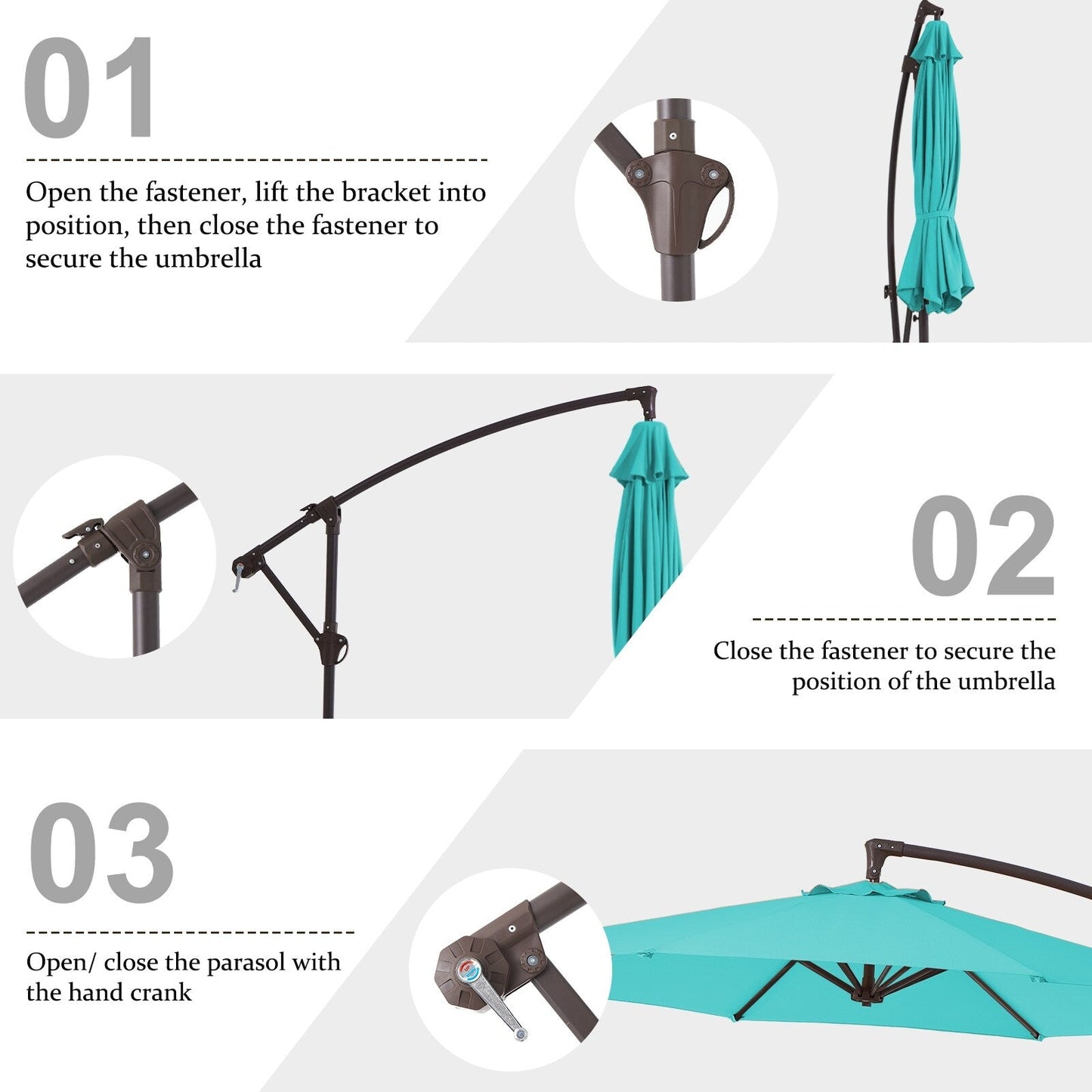 Parasol déporté suspendu à manivelle en acier de 3 m