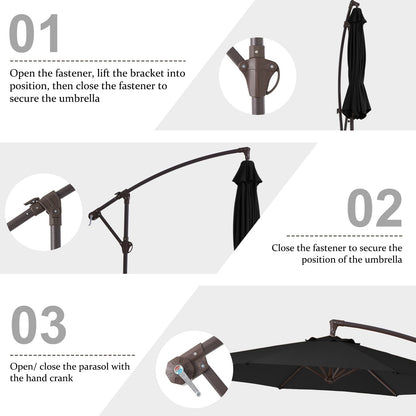 Parasol déporté suspendu à manivelle en acier de 3 m