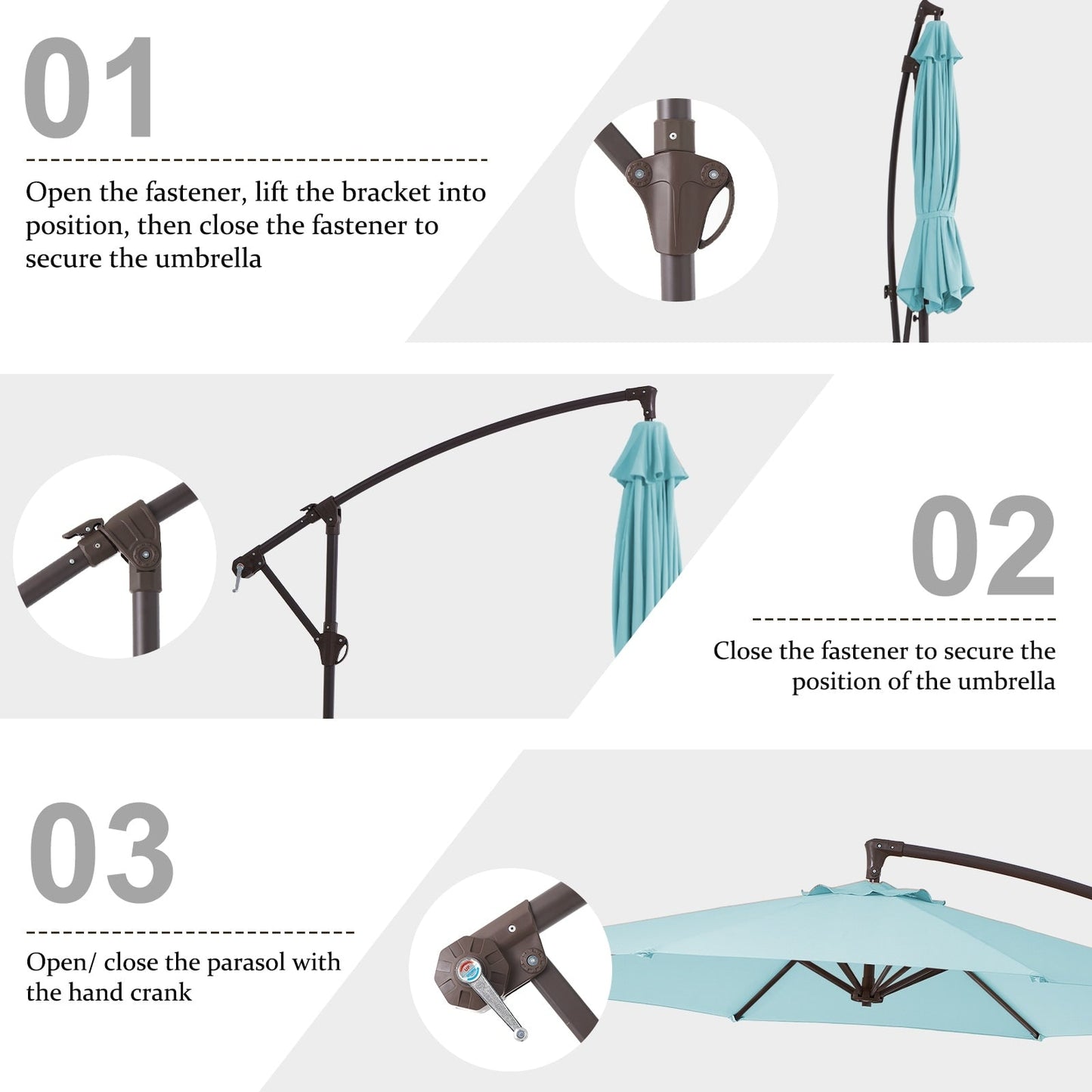 Parasol déporté suspendu à manivelle en acier de 3 m