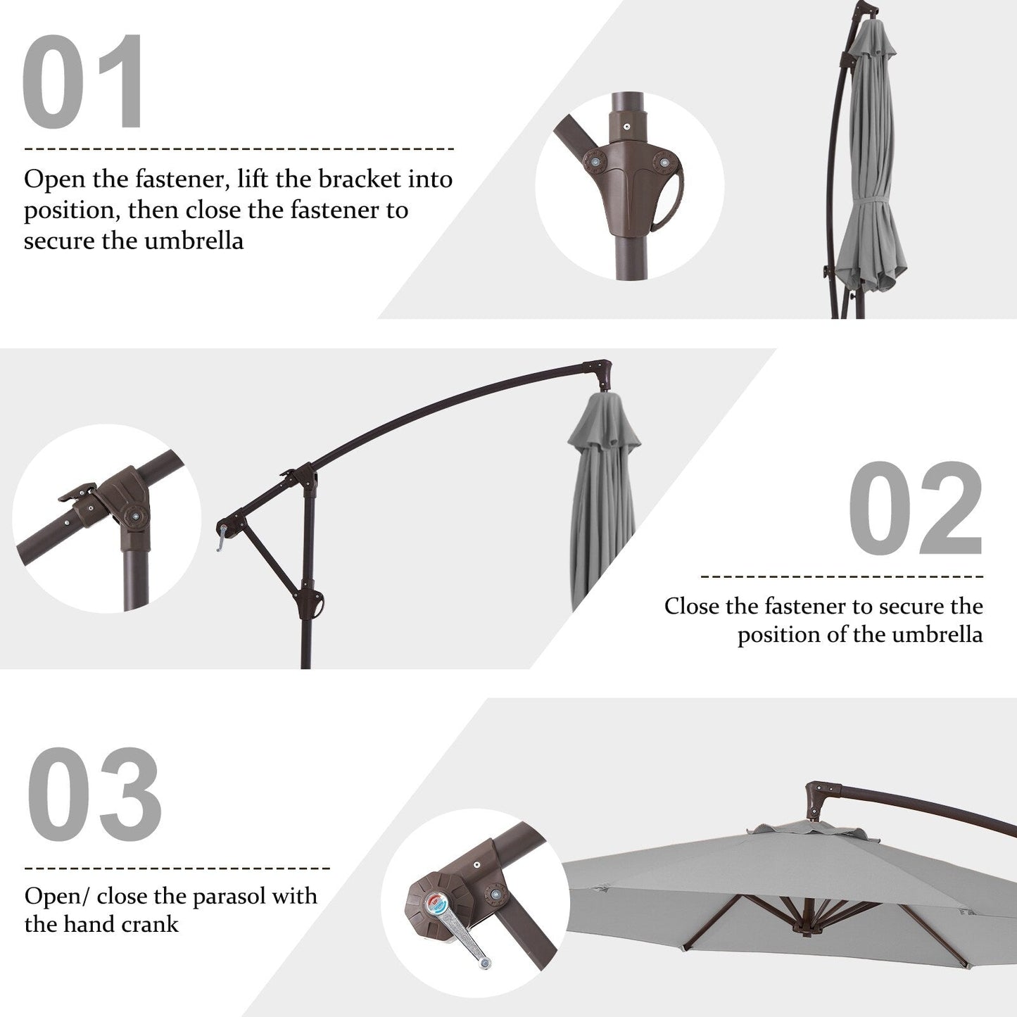 Parasol déporté suspendu à manivelle en acier de 3 m