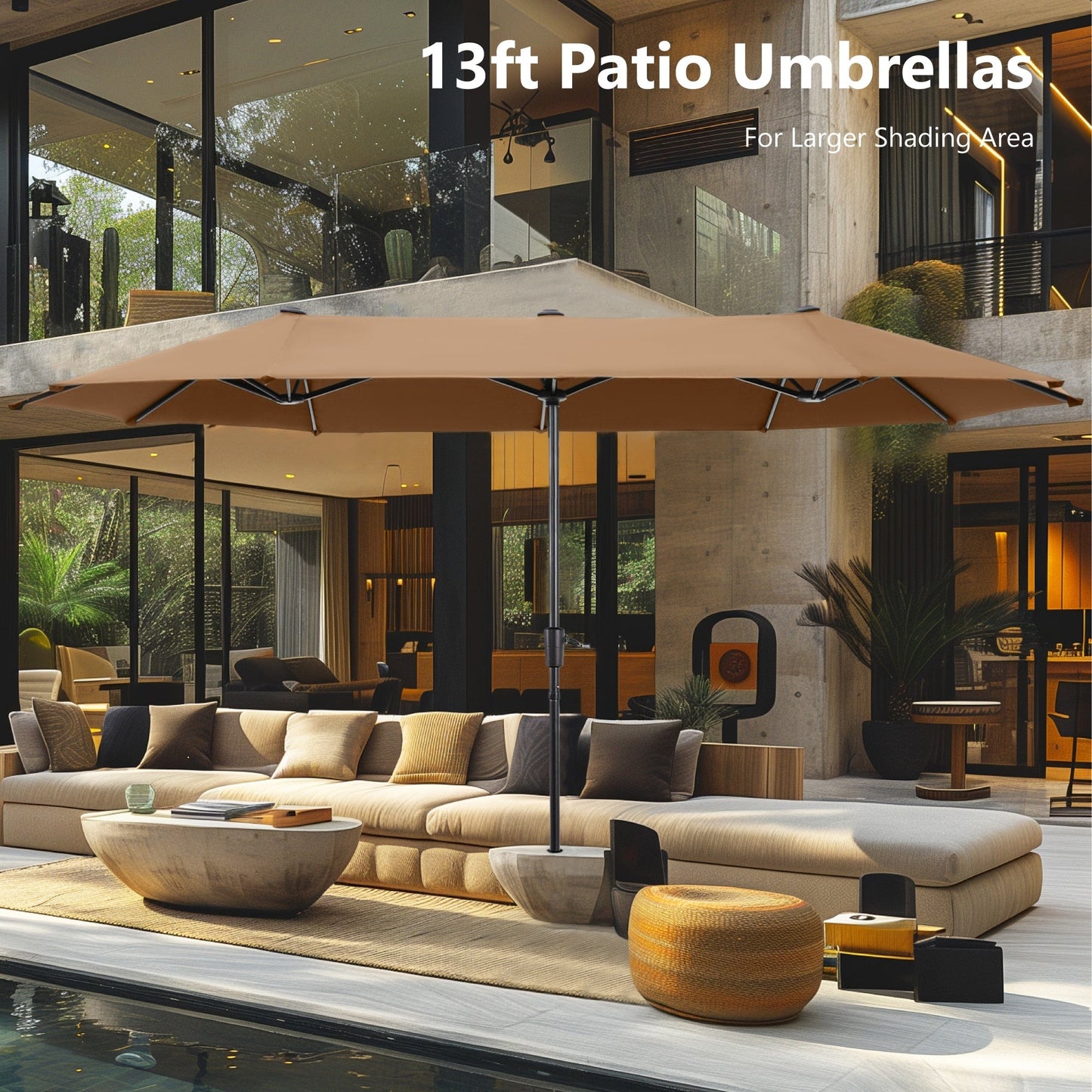 Parasol de terrasse double face extra large de 4 m (13 pi) avec manivelle, MAISON ARTS