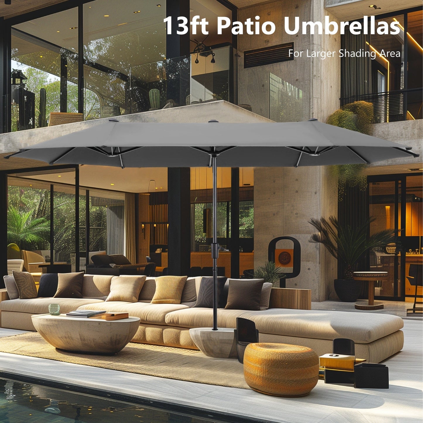 Parasol de terrasse double face extra large de 4 m (13 pi) avec manivelle, MAISON ARTS