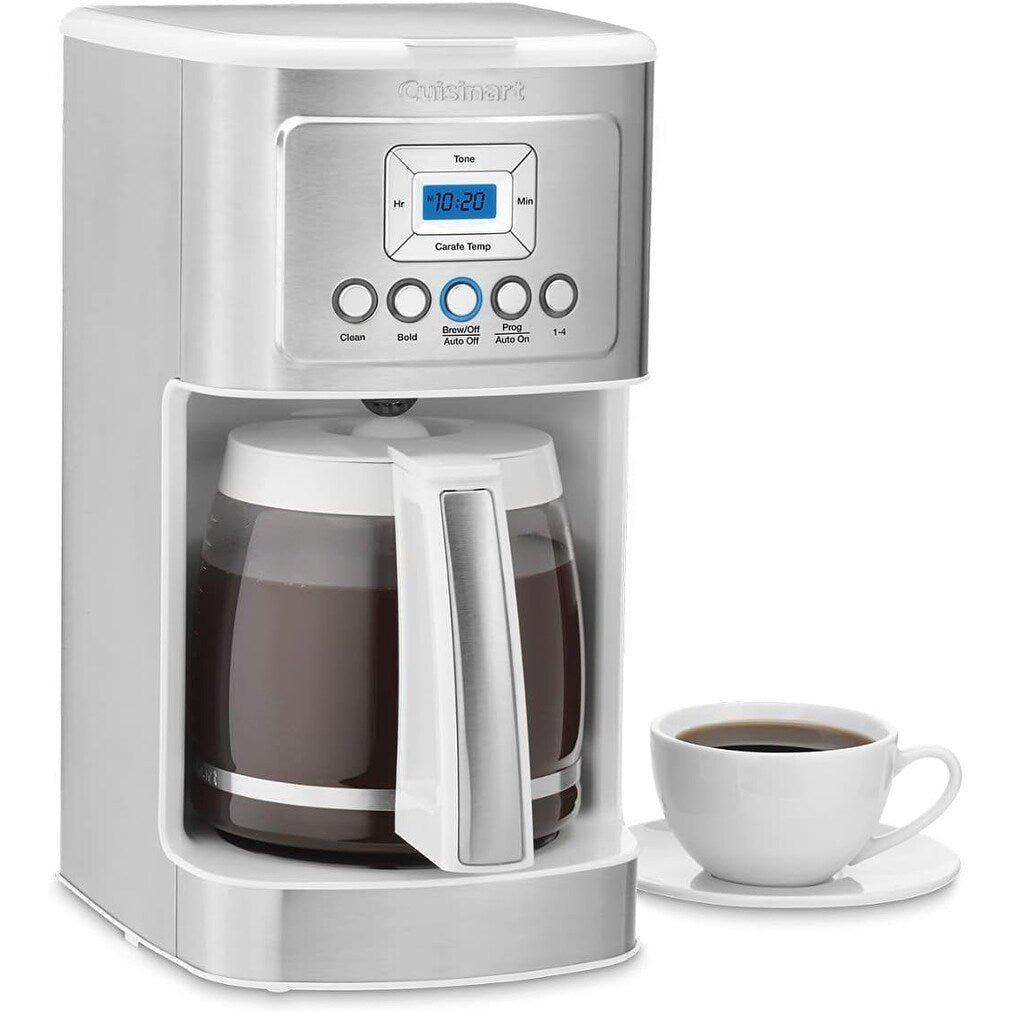 Cafetière Perfectemp 14 tasses avec carafe en verre, programmable, réglage de l'intensité de l'infusion, réglage de 1 à 4 tasses, blanche