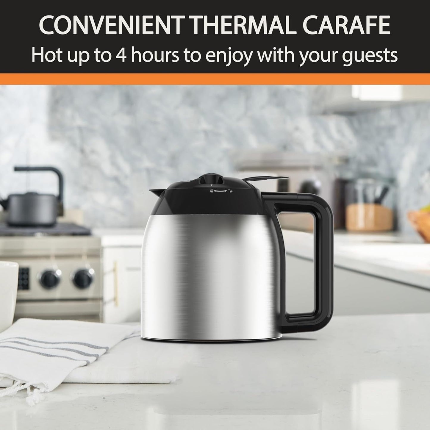 Cafetière programmable 14 tasses, carafe en acier inoxydable, 3 niveaux d'infusion, minuterie 24 h, maintien au chaud 4 h