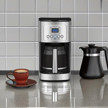 Cafetière 14 tasses en acier inoxydable, verseuse en verre, entièrement automatique, réglage de la force d'infusion