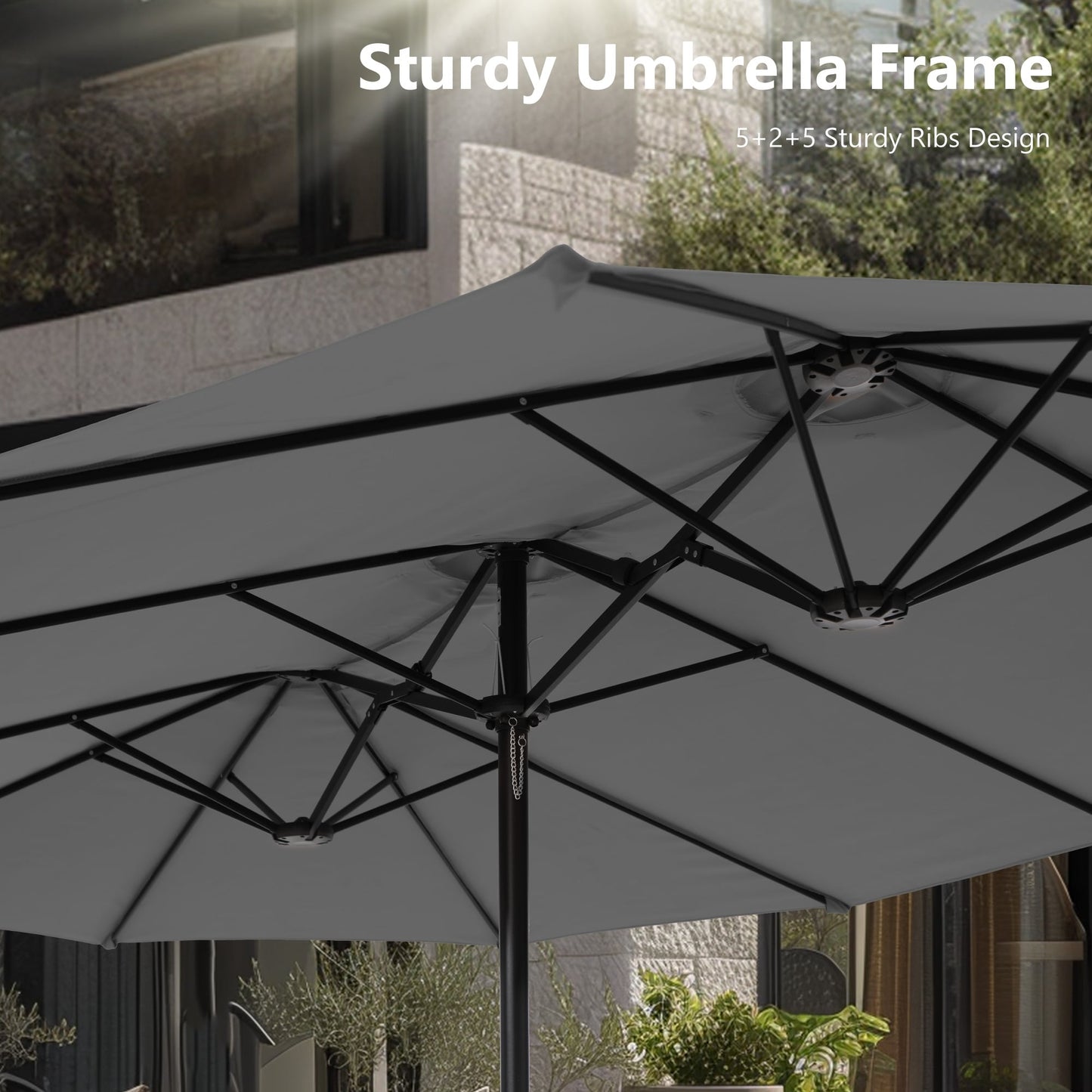 Parasol double extra large de 15 pieds pour patio double face de MAISON ARTS avec base incluse