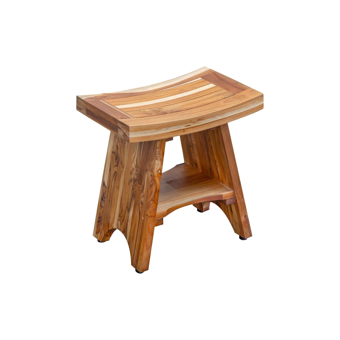 EcoDecors, Serenity, Banc de douche en teck, Tabouret de douche en teck, Banc de douche d'angle en teck, 45 cm, avec étagère