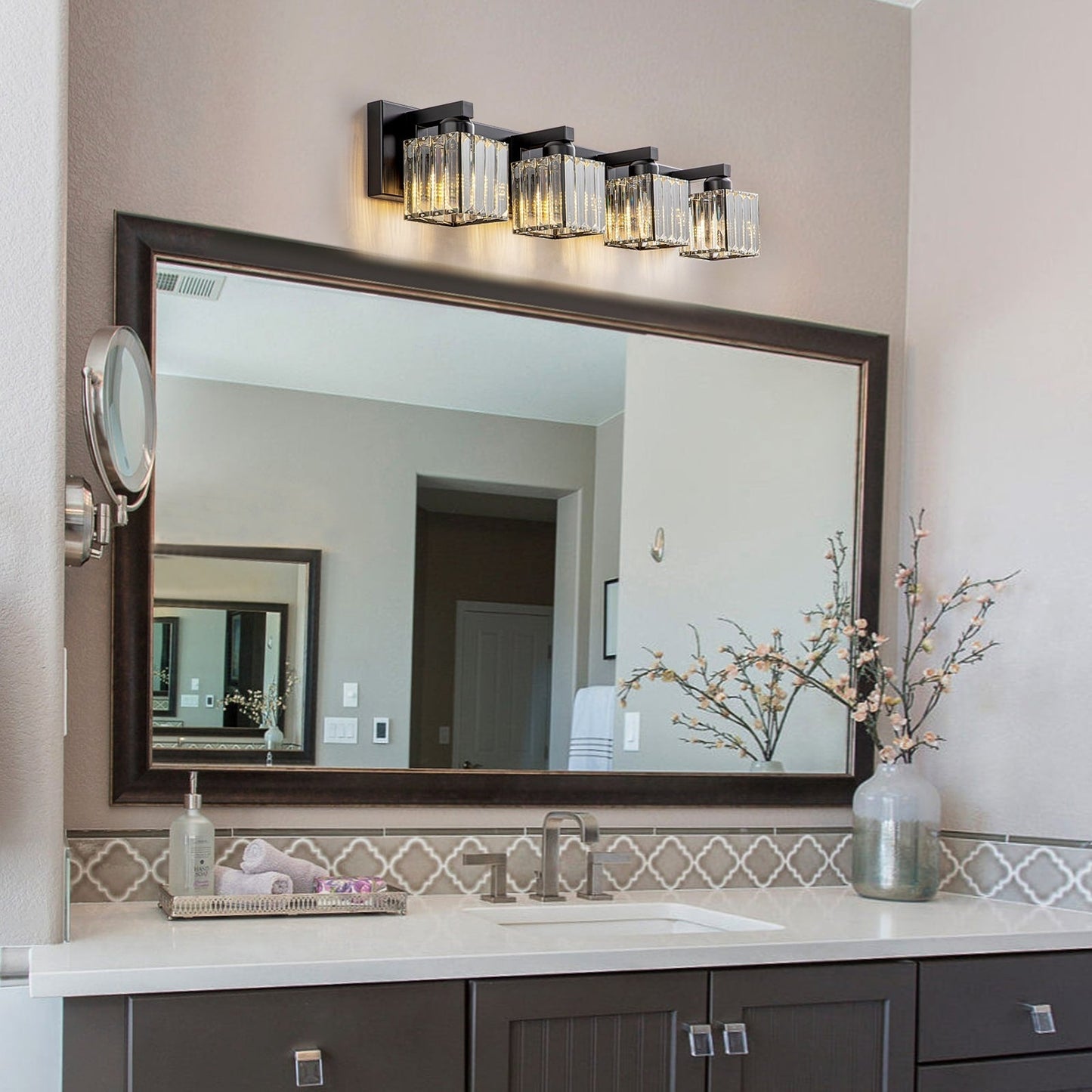 Applique murale de salle de bain à 2/3/4/5 lumières avec abat-jour en cristal