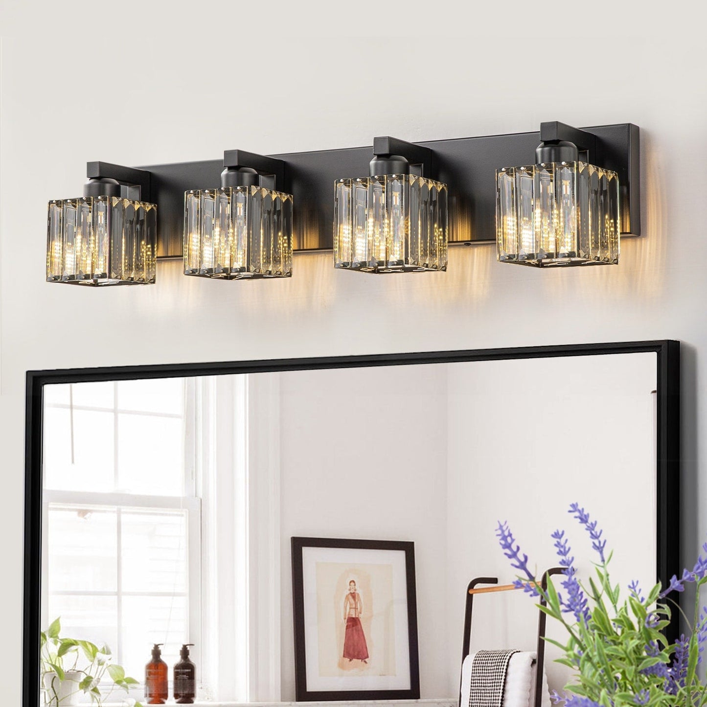 Applique murale de salle de bain à 2/3/4/5 lumières avec abat-jour en cristal