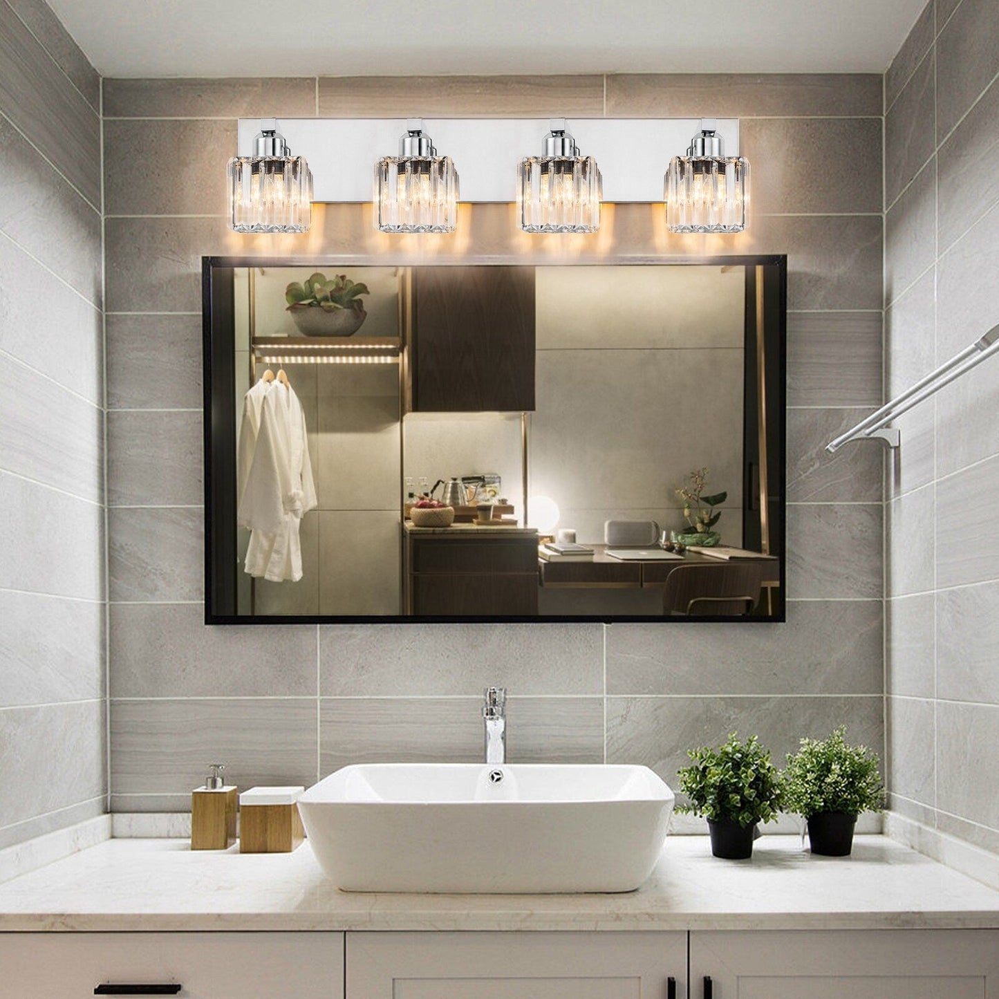 Applique murale de salle de bain à 2/3/4/5 lumières avec abat-jour en cristal