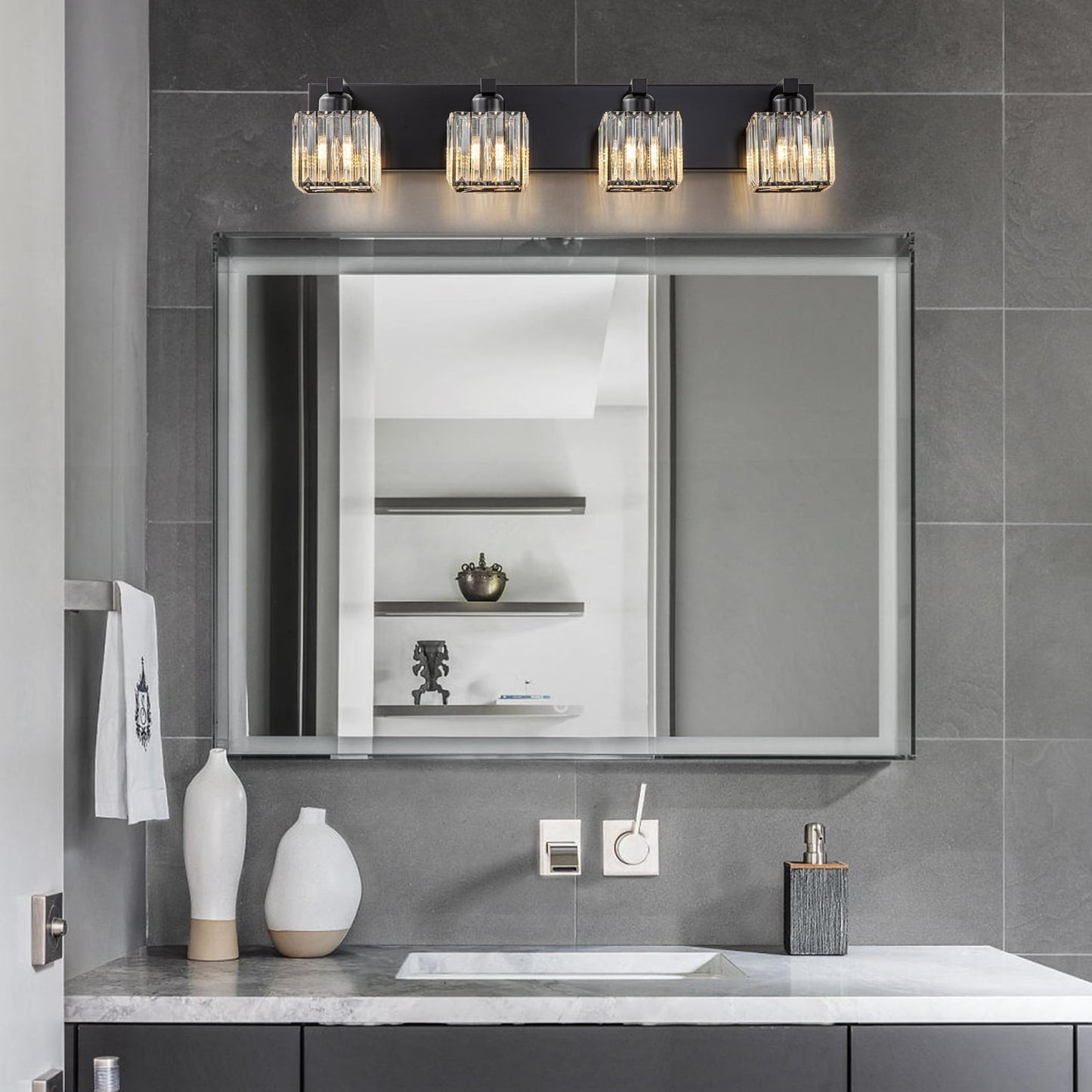 Applique murale de salle de bain à 2/3/4/5 lumières avec abat-jour en cristal